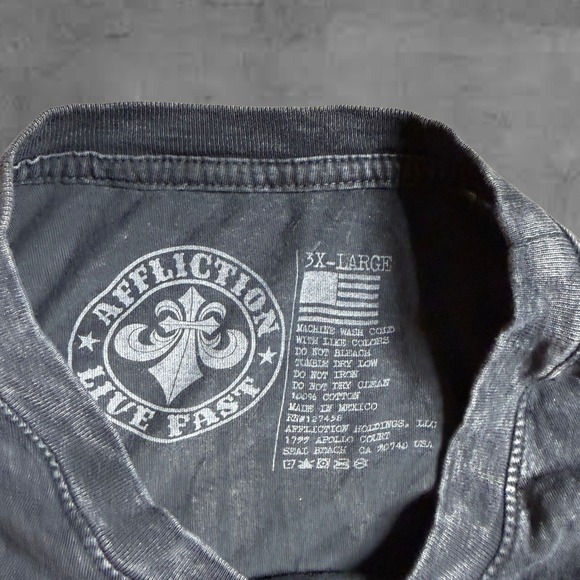 Affliction Men's 3XL Black Wash Skull Graphic Tour T Shirt All Out Insanity - Picture 3 of 5